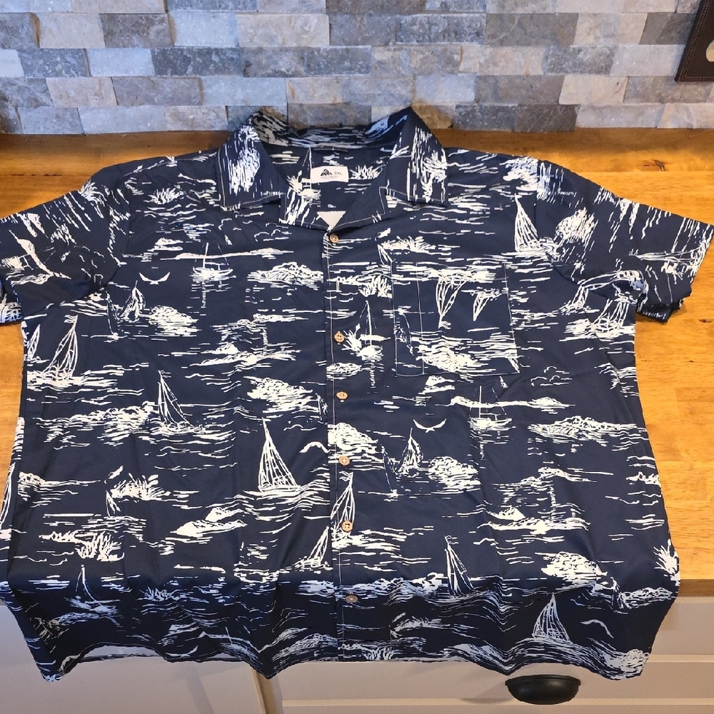 Navy Blue Nautical Print Men's Shirt